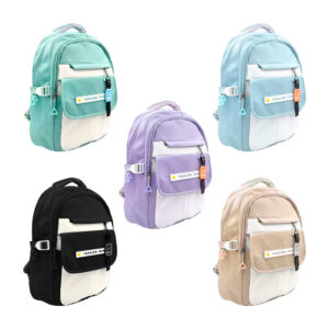 1pza Mochila grande de tela lisa, con 4 compartimientos, bicolor, con frase y cierres con figuras de plástico, variedad de colores / fashion trend / best / 2244#