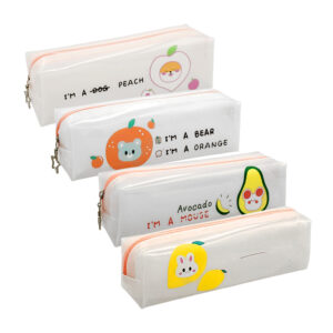 Lapicera rectangular de plástico translúcido con estampado de animales disfrazados de frutas y frases, variedad de modelos y colores / l68-52aq-2 / lapicera animales animados / avocato