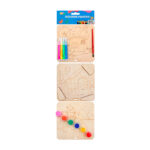 Set de arte con 3 tableros de madera para colorear, 6 pinturas de colores, 4 plumines, 1 pincel y 3 soportes de madera / 2896-2 / b6218 / coloring painting