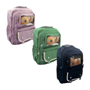 Mochila grande lisa con 5 compartimentos y peluche de capibara, variedad de colores / 520