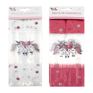 Paquete de 10 bolsitas para dulces / caramelos, con estampado de unicornio, variedad de colores / reino fiesta / 26x9cm / 52338