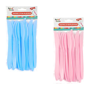 Paquete con 20 cuchillos de plástico, medianos, para fiesta, variedad de colores / reino fiesta /  52399