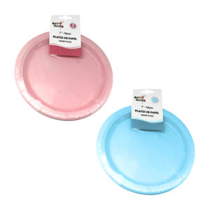 Blister de fiesta con 10 platos redondos de papel con medida 7x18cms, variedad de colores / reino fiesta / paper plate / 52465 / 52470