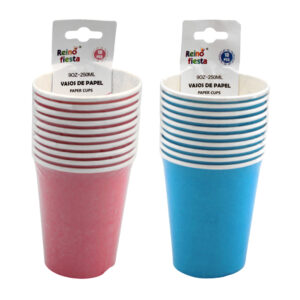 Paquete con 10 vasos de papel para fiestas, lisos y capacidad de 250ml, variedad de colores / reino fiesta / paper cups / 9oz-250ml / 52472