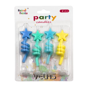 Paquete para fiesta con 4 velas de cumpleaños en forma de estrella, variedad de colores / reino fiesta / party candles