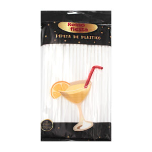 Paquete para fiesta con 96 popotes de plástico flexible y medida de 21cms, variedad de usos / reino fiesta / 60990 / pipeta de plastico