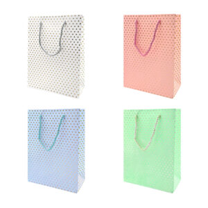 1pza Bolsa para regalo chica, con agarradera trenzada y diseño de puntos color metálico, variedad de colores / 18x24cms / reino fiesta