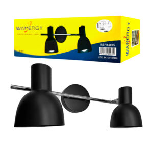 Lámpara para pared moderna ajustable doble - bi arbotante metálico con 2 sockets para focos, e27 / 62035 / bi arbotante negro, metal y cristal