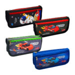 1pza Lapicera mediana de tela, con 2 compartimientos y estampado de coches o personajes animados, variedad de modelos / 81160