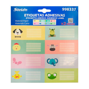 Blister de papelería con 2 hojas de etiquetas adhesivas medianas, con diseño infantil, variedad de modelos / stelan / 2 hojas