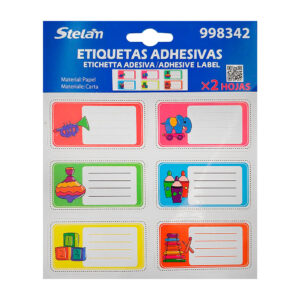 Blister de papelería con 2 hojas de etiquetas adhesivas pequeñas, con diseño infantil, variedad de modelos / stelan / 2 hojas