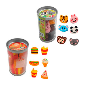 Bote transparente con 12 borradores en forma de comida rápida o animales, variedad de modelos / fastfood eraser / animal eraser / yy-a9 / as537