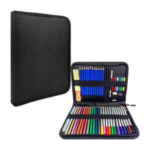 1pza Estuche profesional de dibujo con colores de madera, lápices de diferentes medidas, pinceles, sacapuntas y borrador, variedad de funciones / 998-60  / set de arte