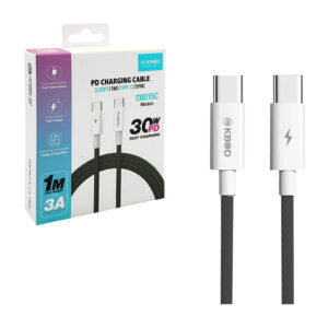 1pza Cable cargador kbod de tipo c a tipo c, con cable mallado y capacidad máxima de 30w, variedad de usos / 1m / 3a / 30wpd