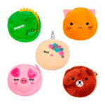 1pza bolsa - monedero redondo afelpado de 15cm aprox con diseño de animal o unicornio y correa tipo cuerda, variedad de diseños / d4064