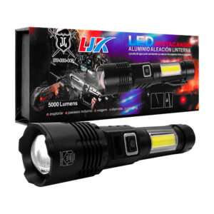 1pza Linterna de mano táctica, recargable, con apertura variable, luz lateral y 5 modos de iluminación, variedad de usos / 5000 lumens / ljk