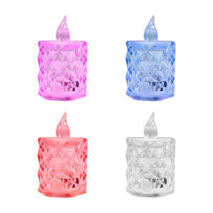 1pza vela de plástico translúcida mediana 6 cm con diseño de relieves geométricos y luz led cálida, variedad de colores / f2860