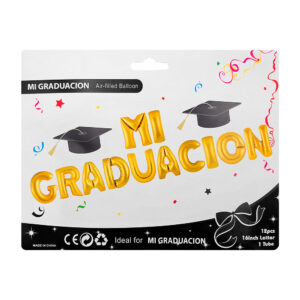 Set con 12 globos metálicos de 16 pulgadas con frase mi graduación / gib-by148 / air-filled balloon