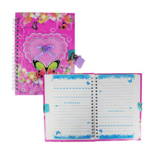 1pza Libreta / diario infantil con candado de privacidad, pasta dura, espiral metálico y diseño estampado / 6809