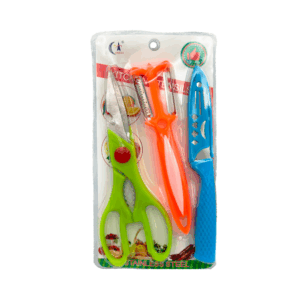 Juego con 3 utensilios de cocina, tijeras, pelador doble y cuchillo, variedad de colores / kitchen tool / cj8856