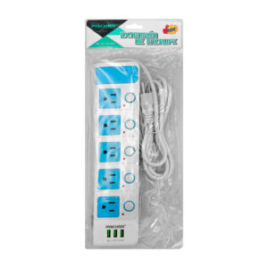 Barra multicontacto con 5 enchufes tomacorrientes, 3 puertos usb y botones de seguridad / pakhar / cz5404