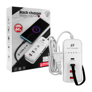 Multicontacto de carga rápida con cable tipo c + 2 puertos usb y 2 puertos tipo c, 66w / rack charger / 2pd+2usb / mul4351