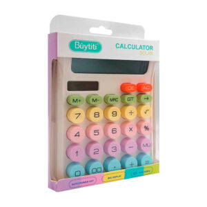 Calculadora básica de 12 dígitos con pantalla grande, teclas mecánicas redondas de colores y mini panel solar, variedad de colores / js-2280