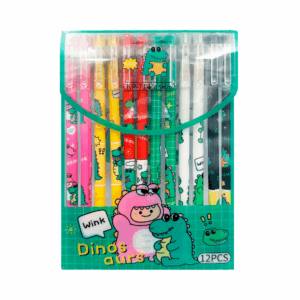 Blister de papelería con 12 plumas de gel con estampado de animales animados, variedad de colores / kp-714 / wink