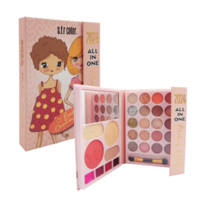 Mini paleta todo en uno para maquillaje con iluminadores, rubores, polvos compactos, sombras matte con o sin glitter, labiales y una mini brocha aplicadora doble, variedad de estampados / 2024 all in one / makeup palette / f7002d / ln64-f28