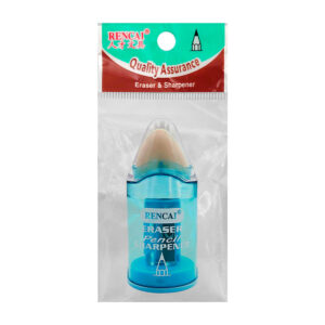 Sacapuntas de plástico con borrador y depósito para basura translúcida, diseño en forma de lápiz, variedad de colores / rc-8081 / b9020 / rencai / eraser pencil sharpener