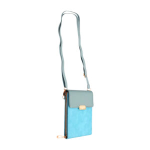 Bolsa de mano rectangular de piel sintética con correa broche de botón, 1 compartimento con 2 espacios, diseño liso con textura, variedad de colores / t4234 / t4234azulg