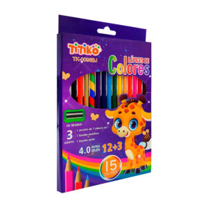 Paquete chico de 15 lápices para colorear, con cuerpo de madera, punta de 4 milímetros y 1 sacapuntas, variedad de usos / lapices de colores / titiko