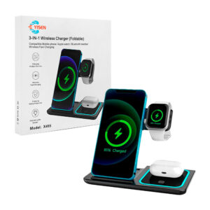 Cargador inalámbrico 3 en 1 yisen / estación de carga rápida para celular, airpods y smart watch / 3-in-1 wireless charger / x455