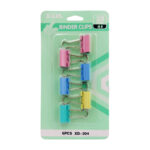 Blister de papelería con 6 clips metálicos de tipo mariposa coloridos, variedad de colores / binder clips / 25mm / xida