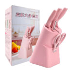 Kit de cocina con 3 cuchillos, pelador, tijeras y soporte de plástico, variedad de colores / ysdj06