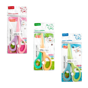 Tijeras infantiles bicolor de seguridad con puntas de plástico para papel o cartón, 13.5cm, variedad de colores / b3217 / chao min / s04