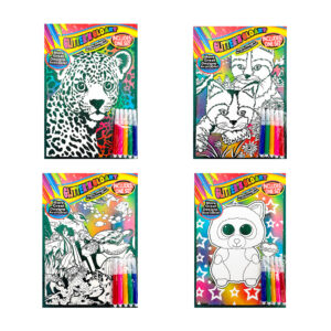 Set de arte con lienzo de cartón diseño colorido y efecto glitter para colorear y 5 marcadores - plumines, variedad de diseños / sb8692 / b6042 / glittern gloart