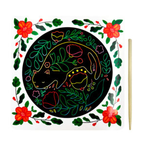 Dibujo mágico - tarjeta de arte para rascar con temática de gato y diseño colorido, 20.4x20.4cm + lápiz de bambú / art-05 / b6171 / scratch art card