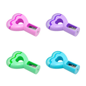 1pza sacapuntas de plástico con borrador escolar en forma de paleta de corazón + tapa translúcida, variedad de colores / ry-1009 / b9007