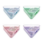 1pza sacapuntas triple en forma triangular con contenedor translúcido para basura, variedad de colores / b9017 / daimarse / three holes pencil sharpener