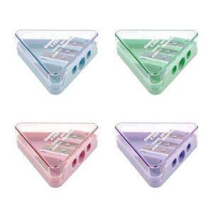 1pza sacapuntas triple en forma triangular con contenedor translúcido para basura, variedad de colores / b9017 / daimarse / three holes pencil sharpener