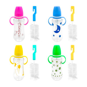 Biberón 250 ml de plástico con cepillo de cerdas plásticas para limpiar biberones, variedad de colores y estampados / bb6492 / baby plastic / bottle & nipple