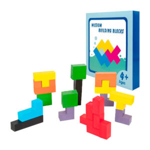 Rompecabezas tipo tetris con bloques de madera de colores y formas / c1944 / wisdom building blocks