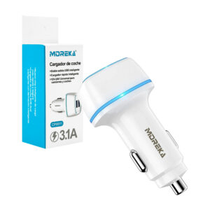 Plug cargador moreka para auto con 2 puertos usb de carga 3.1a / cp0011