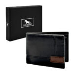 Cartera - billetera humers para caballero de piel sintética diseño de líneas cosidas, en color negro / h4301