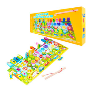 1pza Tablero / juguete infantil, de madera, para aprendizaje, con fichas montables alfanuméricas, animales y objetos, variedad de funciones / seven in one / hfy9098