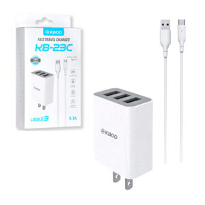 Combo cargador kbod de carga rápida, con cubo cargador de triple entrada y cable de carga de salida tipo c, variedad de funciones / 5.1a / kbod / kb-23c