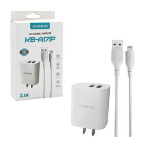 Combo cargador kbod de carga rápida, con cubo cargador de doble entrada y cable de carga de salida lightning, variedad de funciones / 2.1a / kbod / kb-a17ip