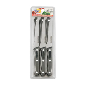 Paquete con 6 cuchillos chicos metálicos con mango de plástico ergonomico en color negro / stainless rostfrei inox / kc49347