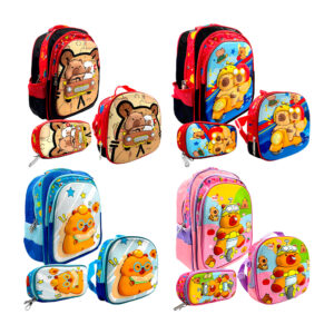 1pza Mochila infantil mediana con 3 compartimientos, relieve estampado, lonchera térmica, colorera y diseño de animales animados, variedad de modelos / 8808-2 / good luck